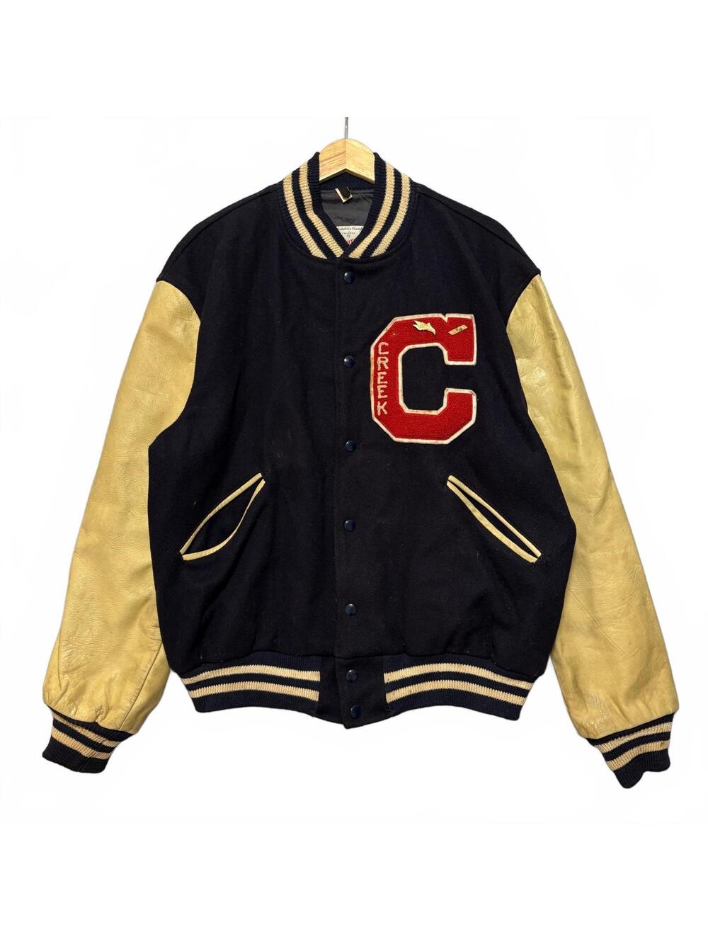 VTG 60's Butwin Creek Letterman Leather Varsity Jacket Men's XL Navy Yellow